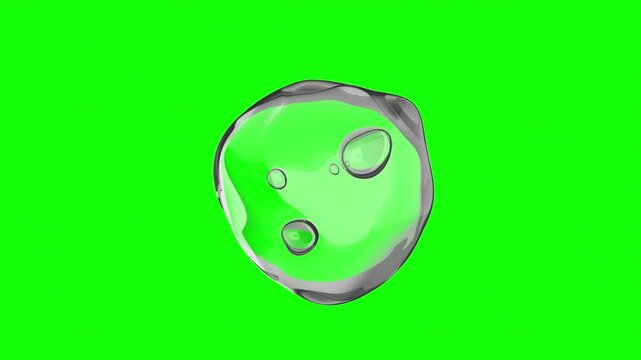 Realistic water bubble on green backdrop. Abstract liquid distorted sphere. Smooth seamless animation.