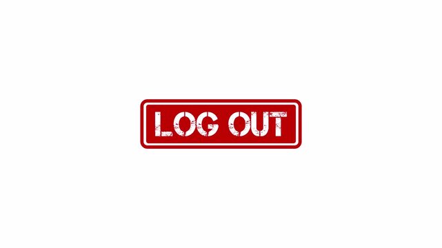 log out red stamp animation on white background.