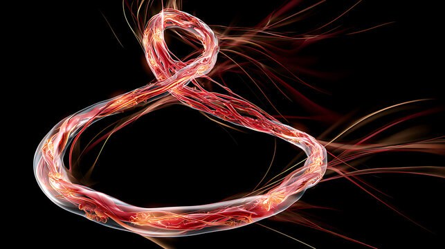 Medical illustration of an aortic aneurysm.
