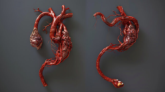 Both images show the aortic arch, descending thoracic aorta, abdominal aorta, and iliac artery bifurcation.