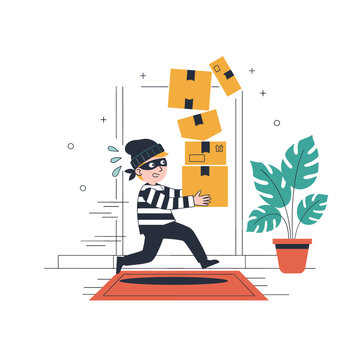 Porch Pirate Package Thief Flat Vector Art Illustration