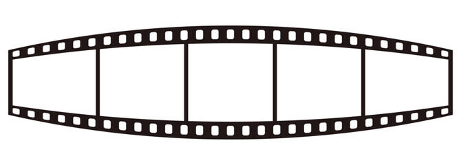 Obraz premium Curved Film Strip Frame. Panoramic Movie Negative Convex Horizontal Strip With Blank Photo Placeholders. Vector Illustration. Isolated On White Background
