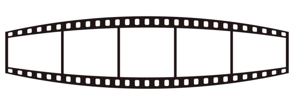 Curved Film Strip Frame. Panoramic Movie Negative Convex Horizontal Strip With Blank Photo Placeholders. Vector Illustration. Isolated On White Background