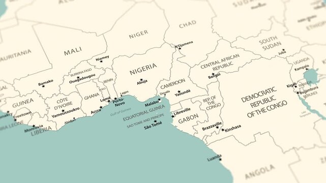 Angola. Political map of Central and Southern Africa with a smooth zoom.