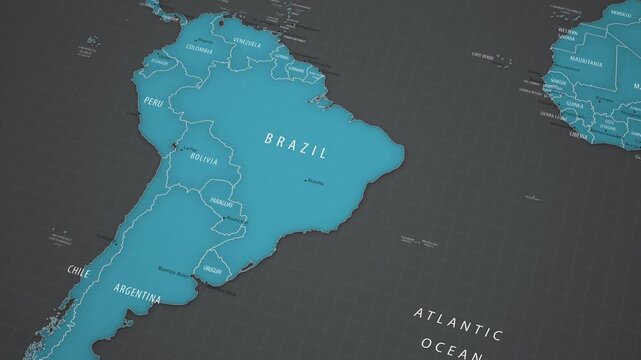 Brazil. Political map of South America with smooth zoom.