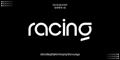 Dynamic racing typography for sports branding. Minimalist Monochrome Wordmark Branding on Black Background © HeyluStudio