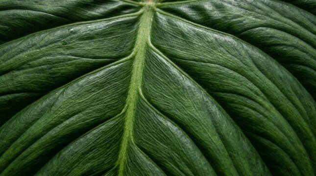 Close up view of dark green tropical plant leaf