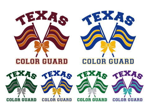 Texas Color Guard Vector Design Bundle with Crossed Flags and Ribbon Bow for Marching Band and Winterguard Graphics
