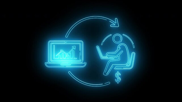 Continuous Learning and Business Improvement Workflow Neon Icon
