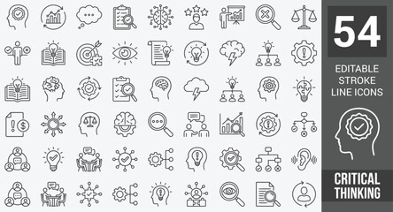 Critical thinking icon set. Editable line icons. Vector illustration. © Zilkasun