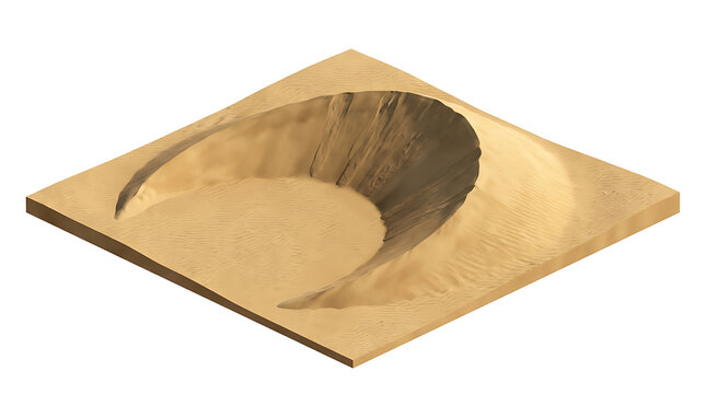 Barchan sand dune isolated on white background 3D rendering