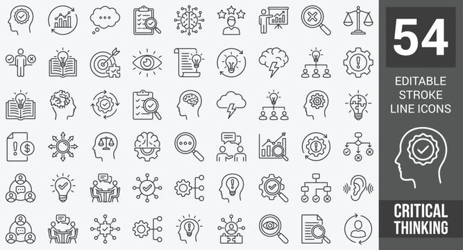 Critical thinking icon set. Editable line icons. Vector illustration.