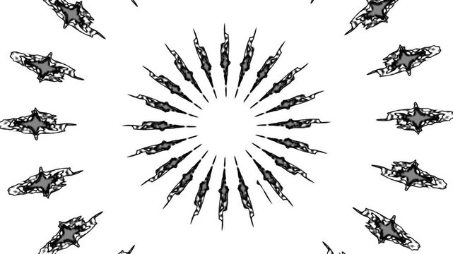 Black inked pens form a circular pattern. Sharp tips radiate outward from a central white space