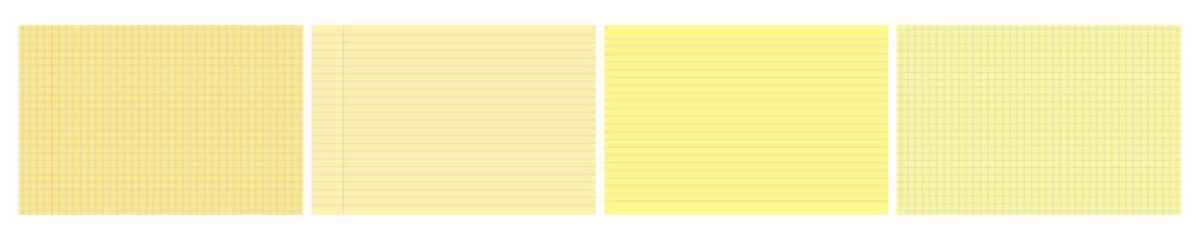 Set of yellow legal pad pages with lined or grid designs © dniprodd