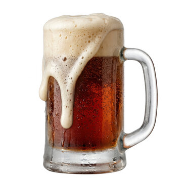 Frosted glass mug with root beer soda isolated on a transparent background