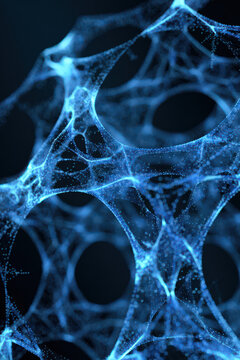 futuristic AI neural network glowing blue, dark background 3