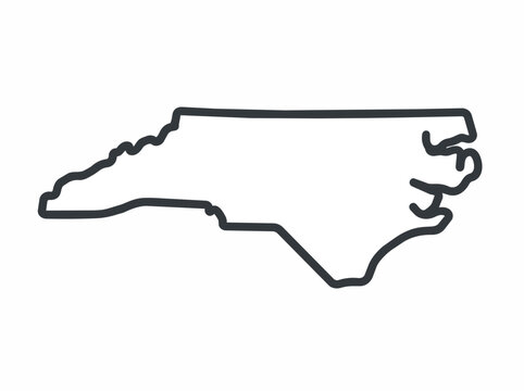Simple black line outline map of the state of north carolina