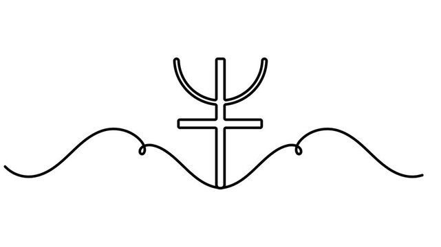 Neptune astrology symbol animation trident planet sign continuous one line moving on white background minimalist single art horoscope video intros and space science documentaries motion graphic 