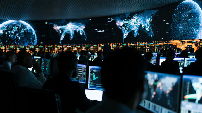 Global Network Operations Control Center Monitoring Worldwide Data