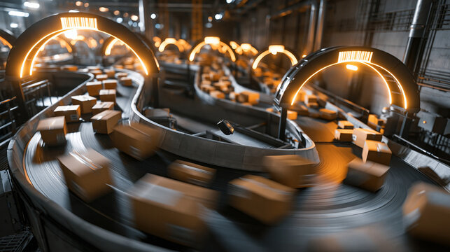 Automated Warehouse Conveyor System with Packages