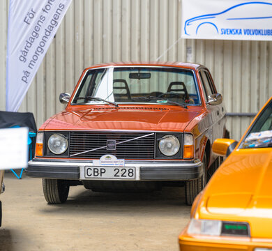 Gothenburg, Sweden - May 30 2026: Classic brown Volvo 240 sedan displayed at Swedish vintage car exhibition.