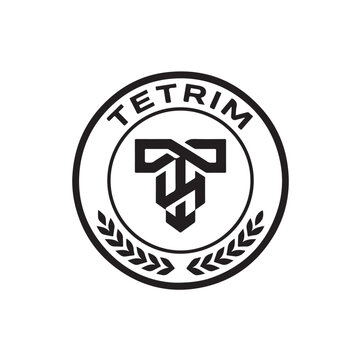 A premium minimalist vector logo featuring a modern geometric monogram for the brand name TETRIM. The design combines the letter T with clean angular shapes inside a perfectly balanced circular emblem
