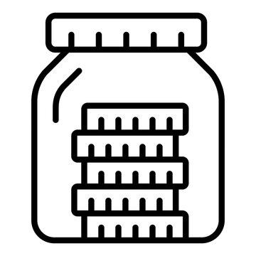 tip outline icon. glass jar filled with stacked coin. used to represent gratuity and tip collection. finance and savings