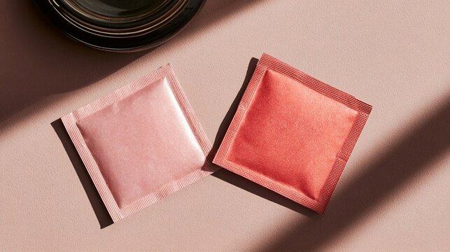 Blank foil sachet packets in pink and coral tones