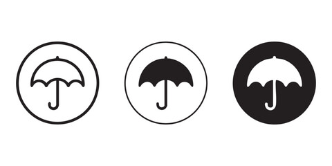 Umbrella icon set. simple black silhouette and outline in circle. parasol symbol. © Maruf