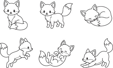 Obraz premium A set of foxes. Hand drawn vector illustration