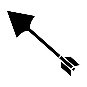 Black silhouette of a medieval crossbow bolt with a broadhead tip and streamlined fletching on a white background historical weaponry concept