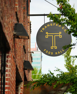 Raleigh, NC USA - 7-7-2026: The Transfer Company Food Hall in East downtown Raleigh NC, with a variety of local restaurants and drinks