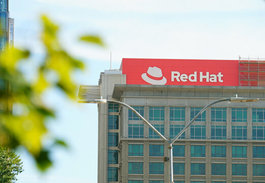 Raleigh, NC - USA - 7-7-2026: Red Hat headquarters building in downtown Raleigh