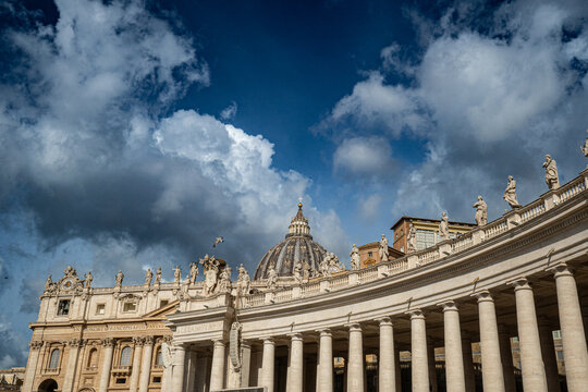 St. Peter's Square and Basilica with monumental colonnades in Vatican City, Rome