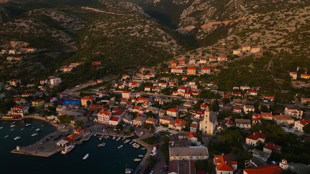 Drone shot of dramatic sunset over the sea in Sveti Juraj Croatia
