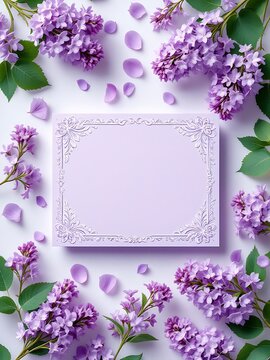 Elegant Purple Lilac Flowers Decorating Blank Greeting Card Design