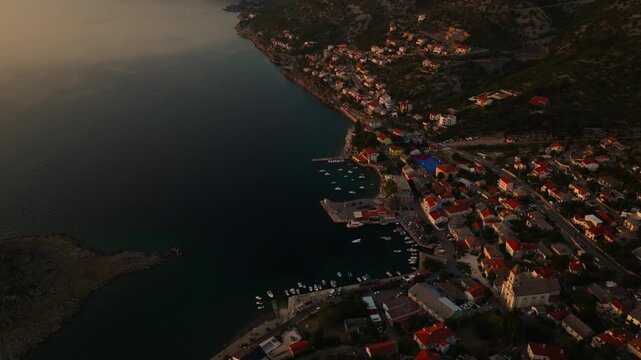 Scenic aerial perspective of Sveti Juraj village under warm sunset light