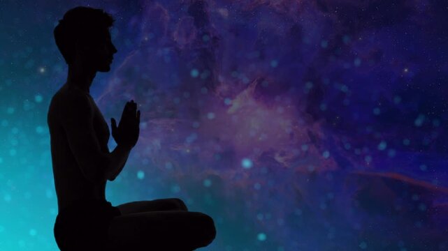 Man meditating profile silhouette