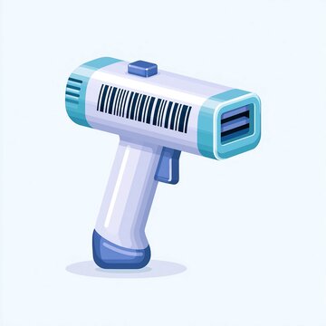 Handheld barcode scanner device with blue and plastic casing on a light