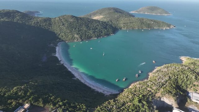 Arraial do Cabo, Rio de Janeiro. Forno Beach.Aerial view, establishing shot.
