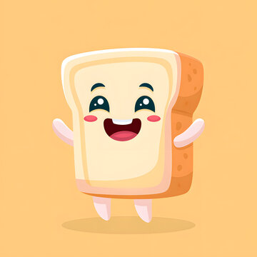 A cute, happy bread slice cartoon character with expressive eyes and rosy cheeks.