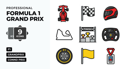 Obraz premium Pixel Art Collection Of Formula 1 Grand Prix Racing Icons