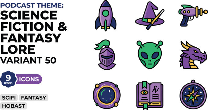 Pixel Art Icons Collection Science Fiction And Fantasy Lore Theme
