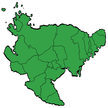 佐賀県地図 市町村区分 緑色 筆タッチ 和風 西日本 / A brushstroke map of Saga Prefecture / green
