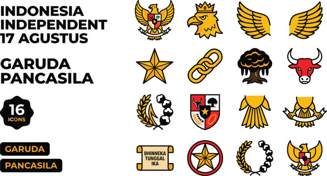 Indonesia Independent 17 Agustus Garuda Pancasila Symbols and Icons Pixel Art