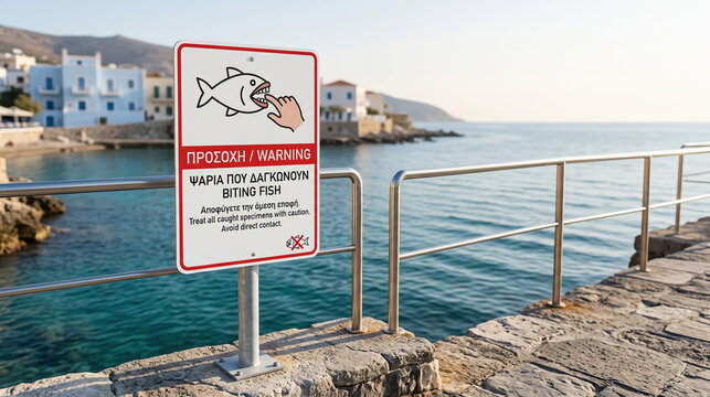 Coastal Hazard Sign by the Mediterranean Seaside Walk