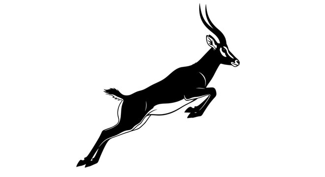 Black jumping antelope silhouette isolated on white background