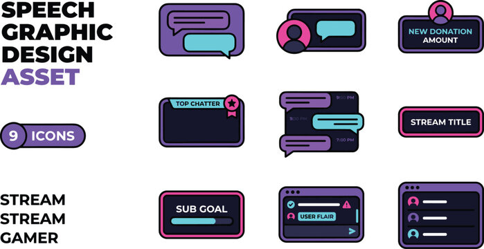 Pixel Art Speech Bubble Icons for Streaming and Gaming Interfaces
