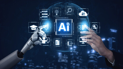 Obraz premium AI assisted knowledge training study system and online education process innovation for digital transformation to online student on internet guide lesson. Self improvement. Corpus