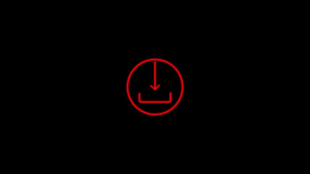 Minimalist red download featuring a downward arrow inside a circular frame isolated on a solid black background for web interface
